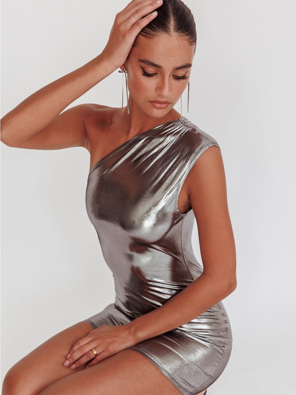 One-Shoulder Metallic Dress